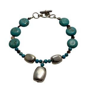 Turquoise and Silver Beaded Ankle Bracelet